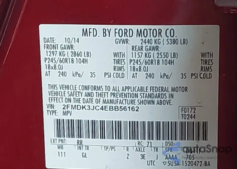 2014 Ford Edge Sel из США, поврежденный, VIN 2FMDK3JC4EBB56162